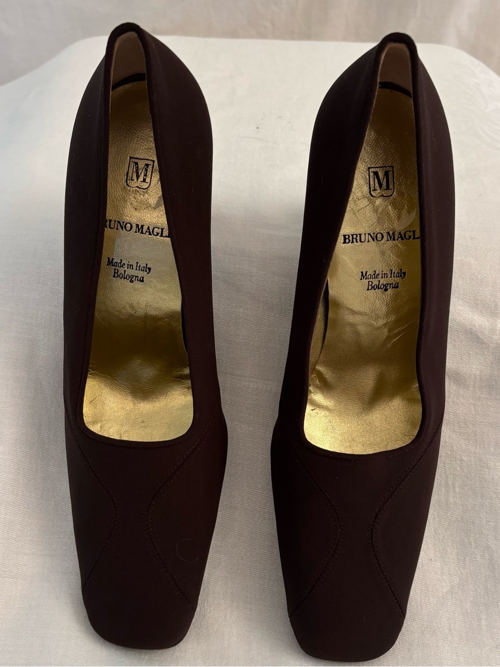 Bruno Magli Italy Vintage Brown Square Toe Pumps Block Heel Careercore US 8